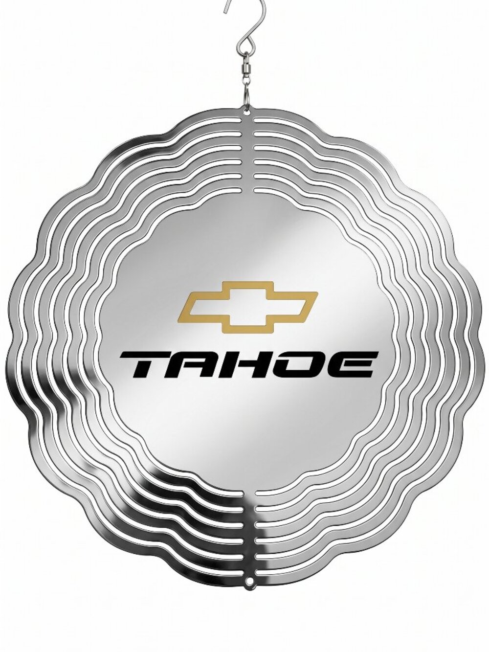 10" Chevrolet Tahoe Gold Bowtie Kinetic Wind Spinner - Silver Metal Yard